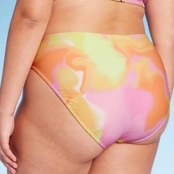 New Women  High Leg Cheeky Bikini Bottom - Wild Fable Pink/Orange/Yellow Tie-Dye - Picture 2 of 9